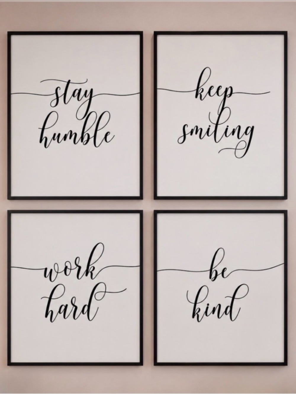 💪Motivational (4) Piece Wall Art “Work Hard, Stay Humble, Be Kind, Keep Smiling”